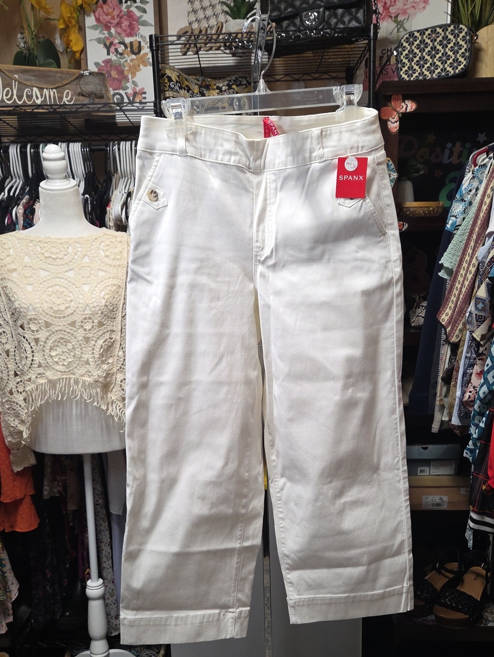 SPANX White Stretch Twill Cropped Wide Leg LP